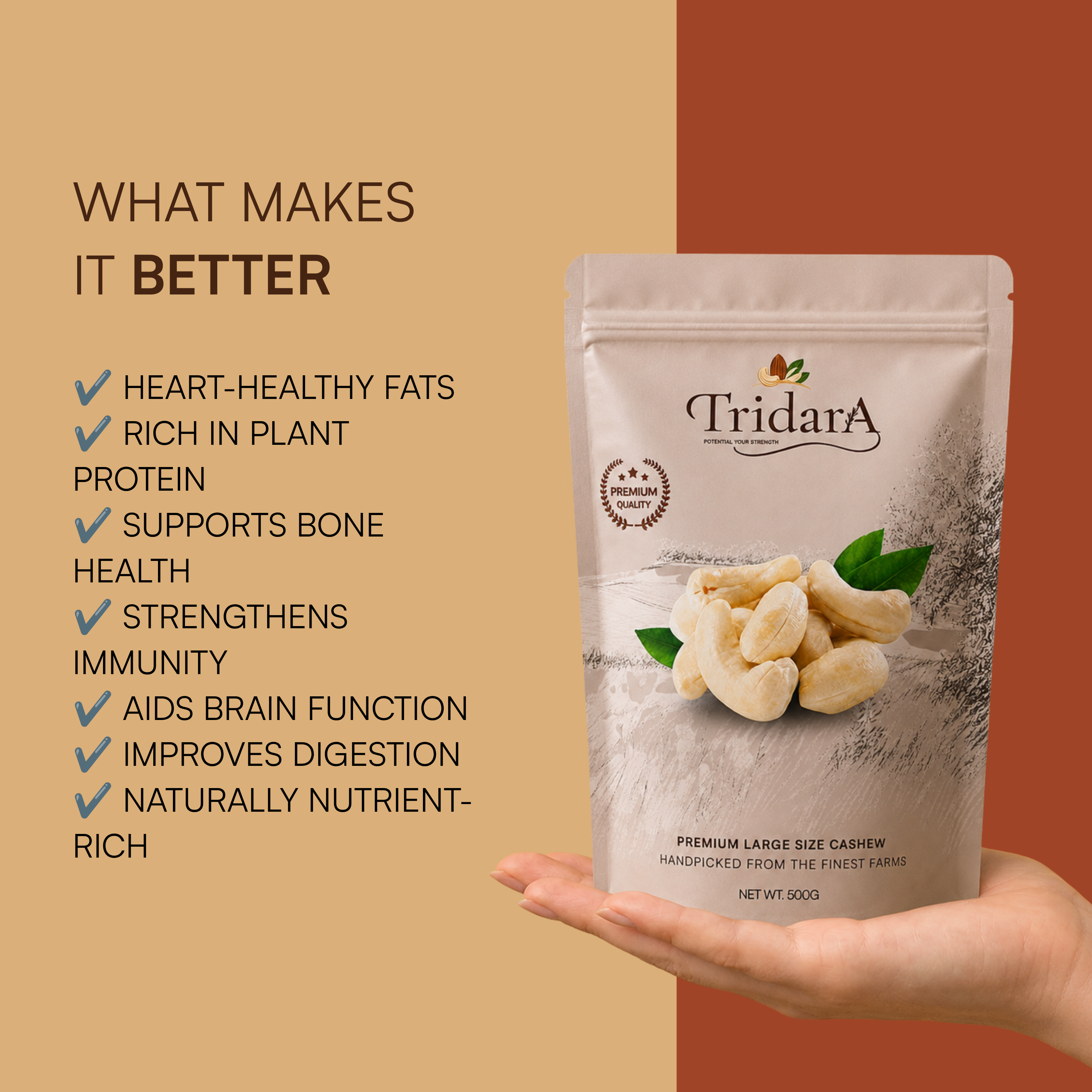 Tridara Premium Cashew W210 | Extra Large Whole Cashew Kernels