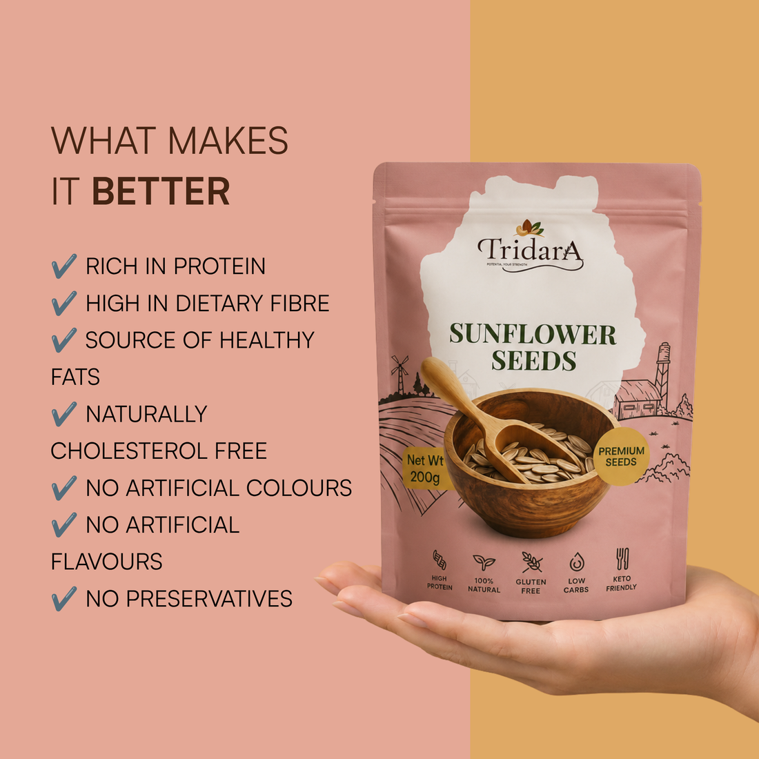 Tridara Premium Hulled Sunflower Seeds | Natural Sunflower Kernels