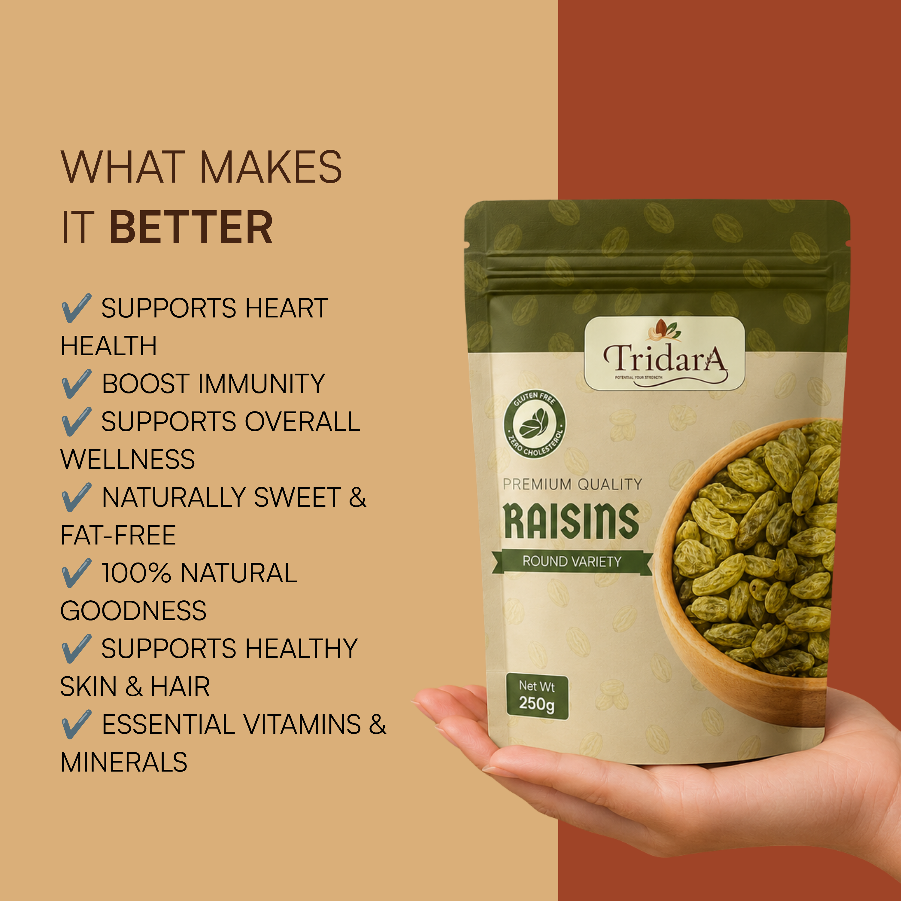 Tridara Premium Round Raisins | Naturally Sweet Kishmish