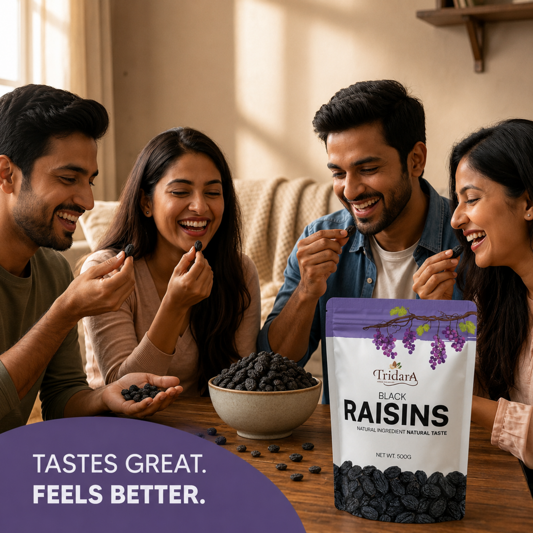 Tridara Premium Black Long Raisins | Naturally Sweet Black Kishmish