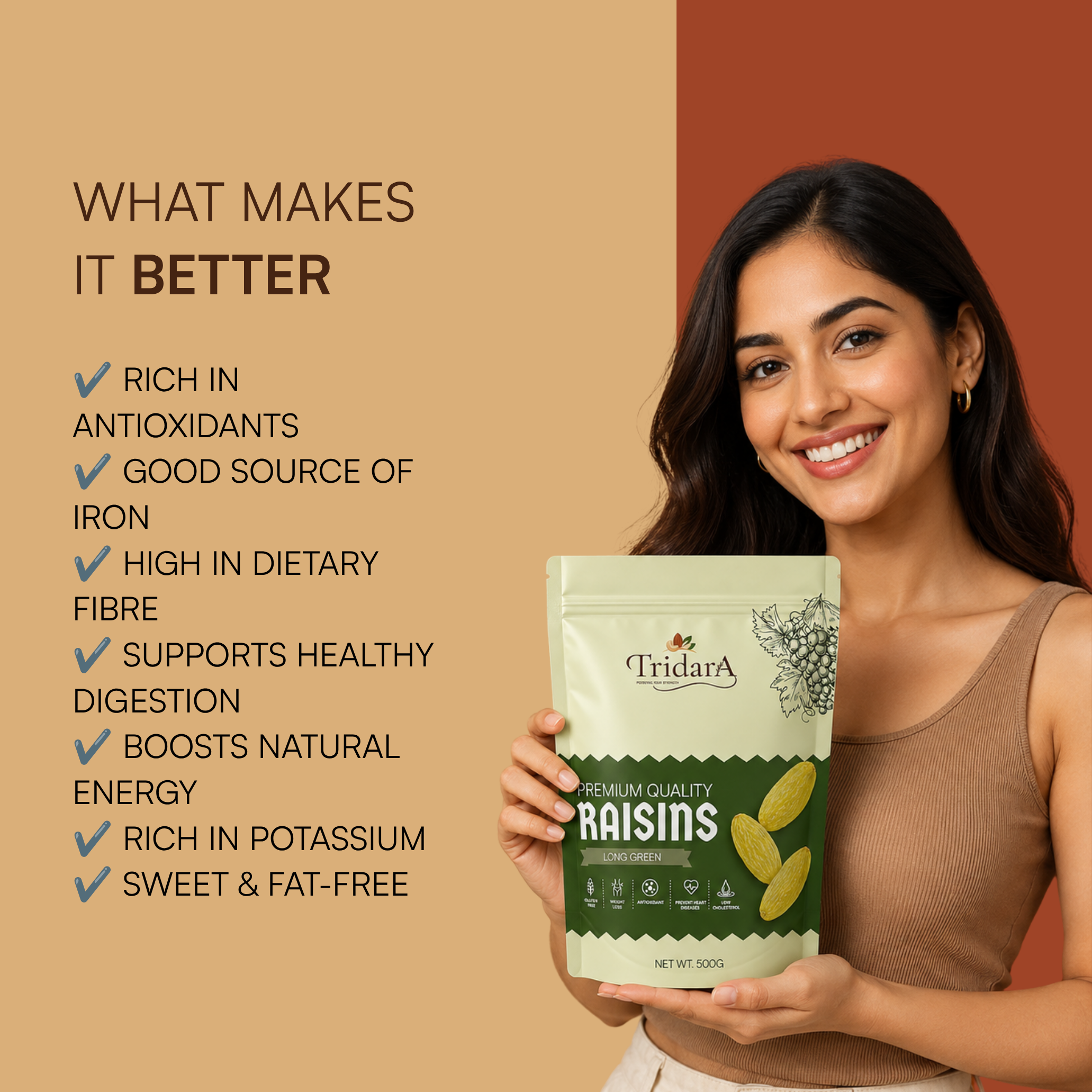 Tridara Premium Long Green Raisins | Naturally Sweet Green Kishmish