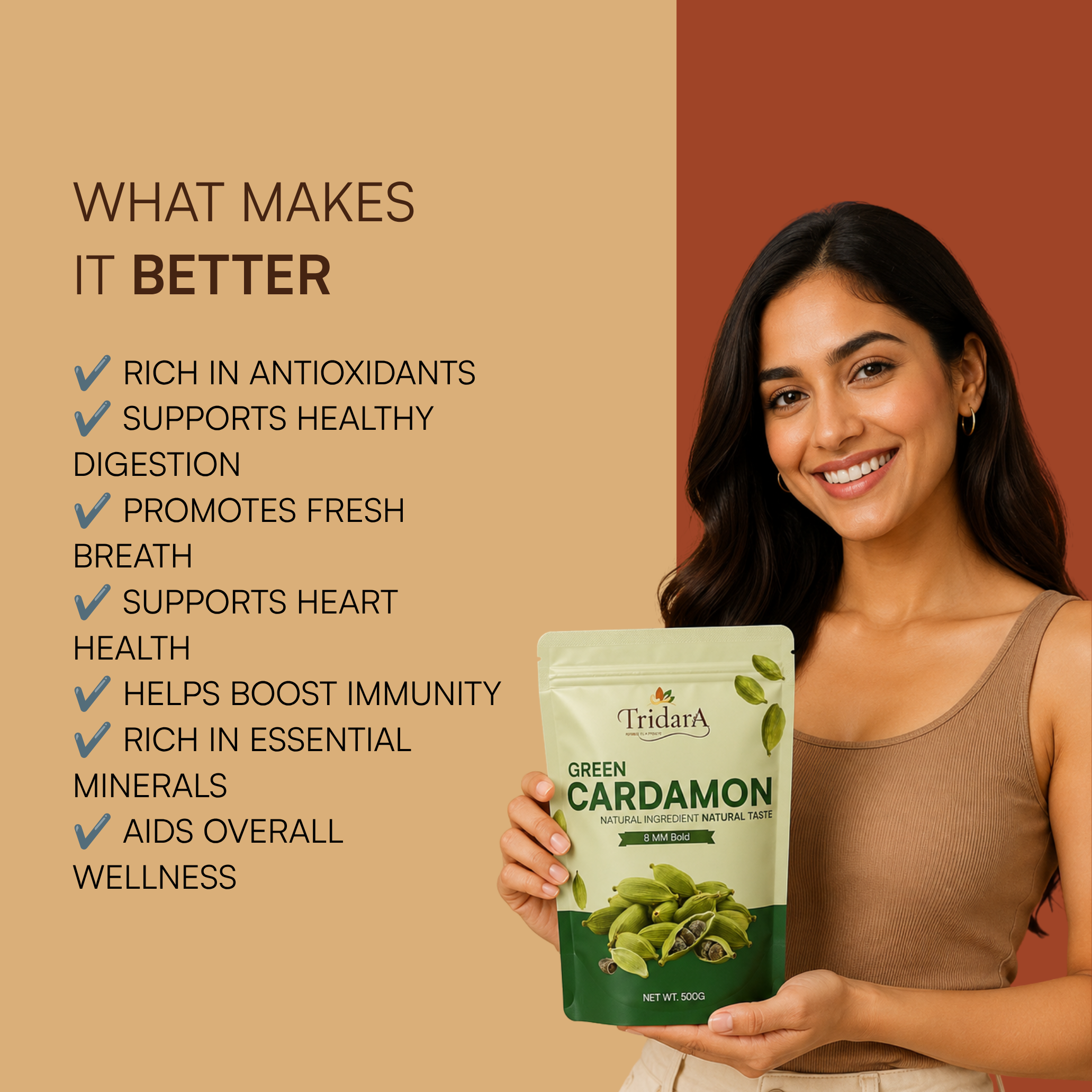 Tridara Premium Green Cardamom 8mm Bold | Bold Hari Elaichi