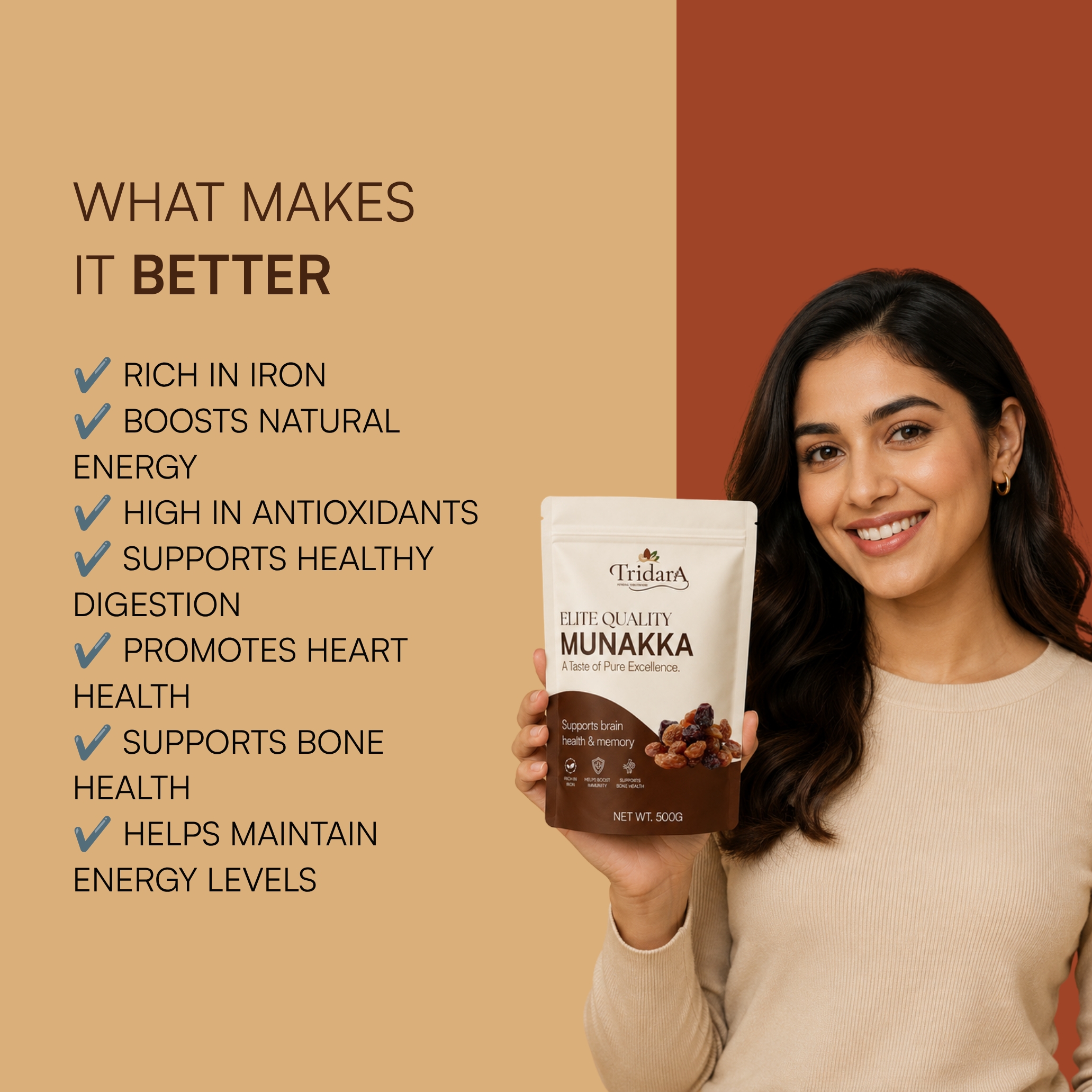 Tridara Premium Munakka | Large Premium Black Raisins