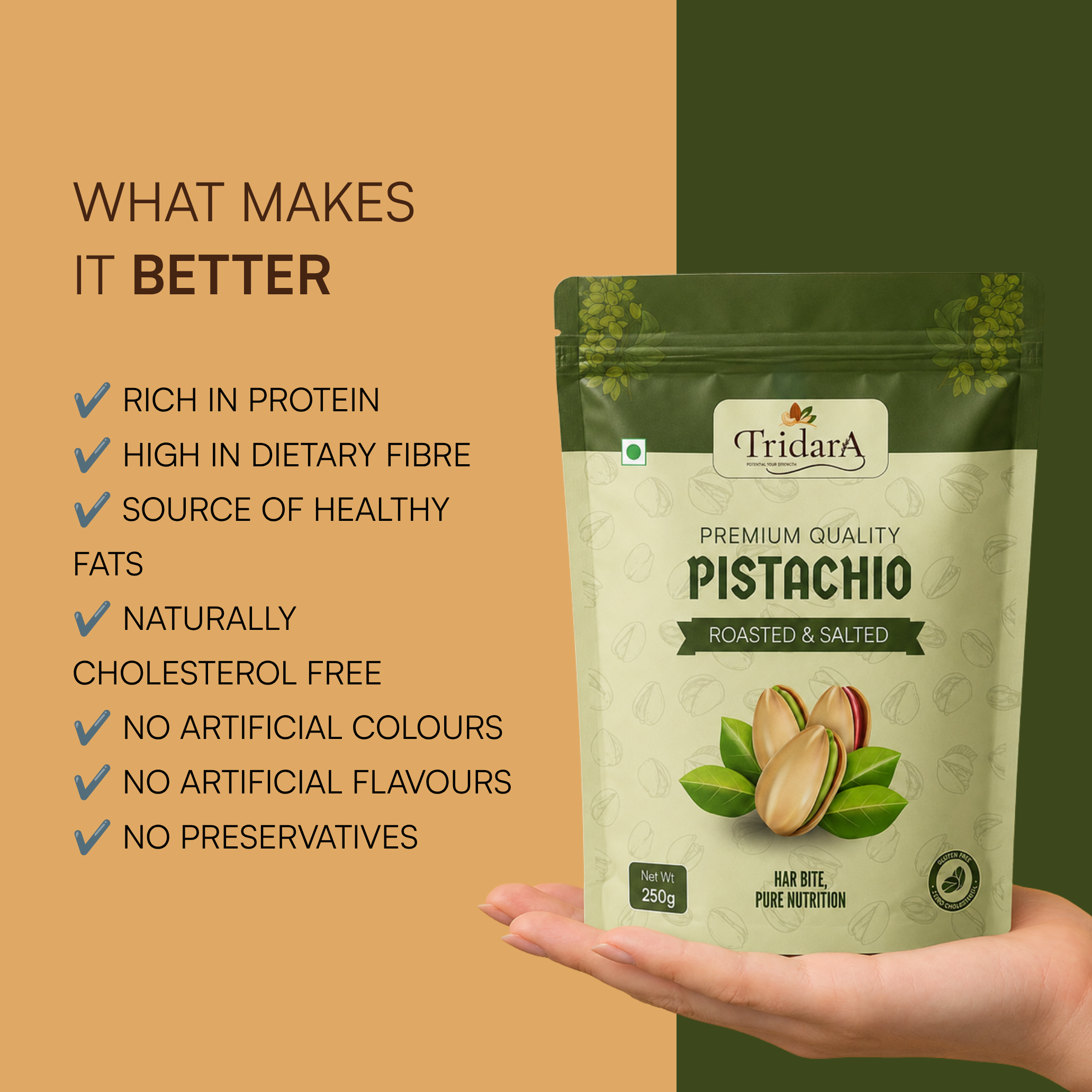 Tridara Premium Roasted Pistachios | Lightly Roasted & Salted Pista