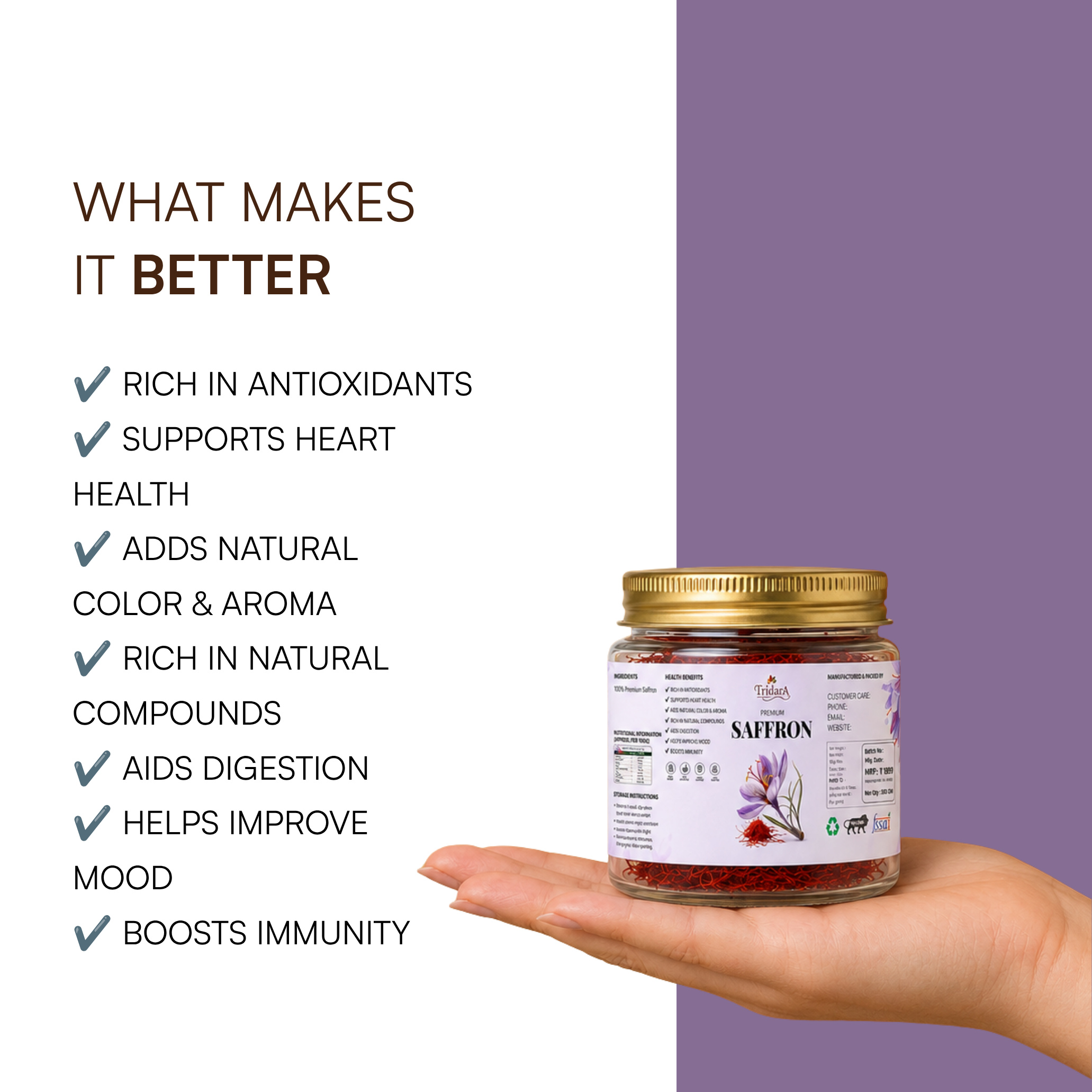Tridara Premium Pure Saffron | 100% Pure Kashmiri Kesar
