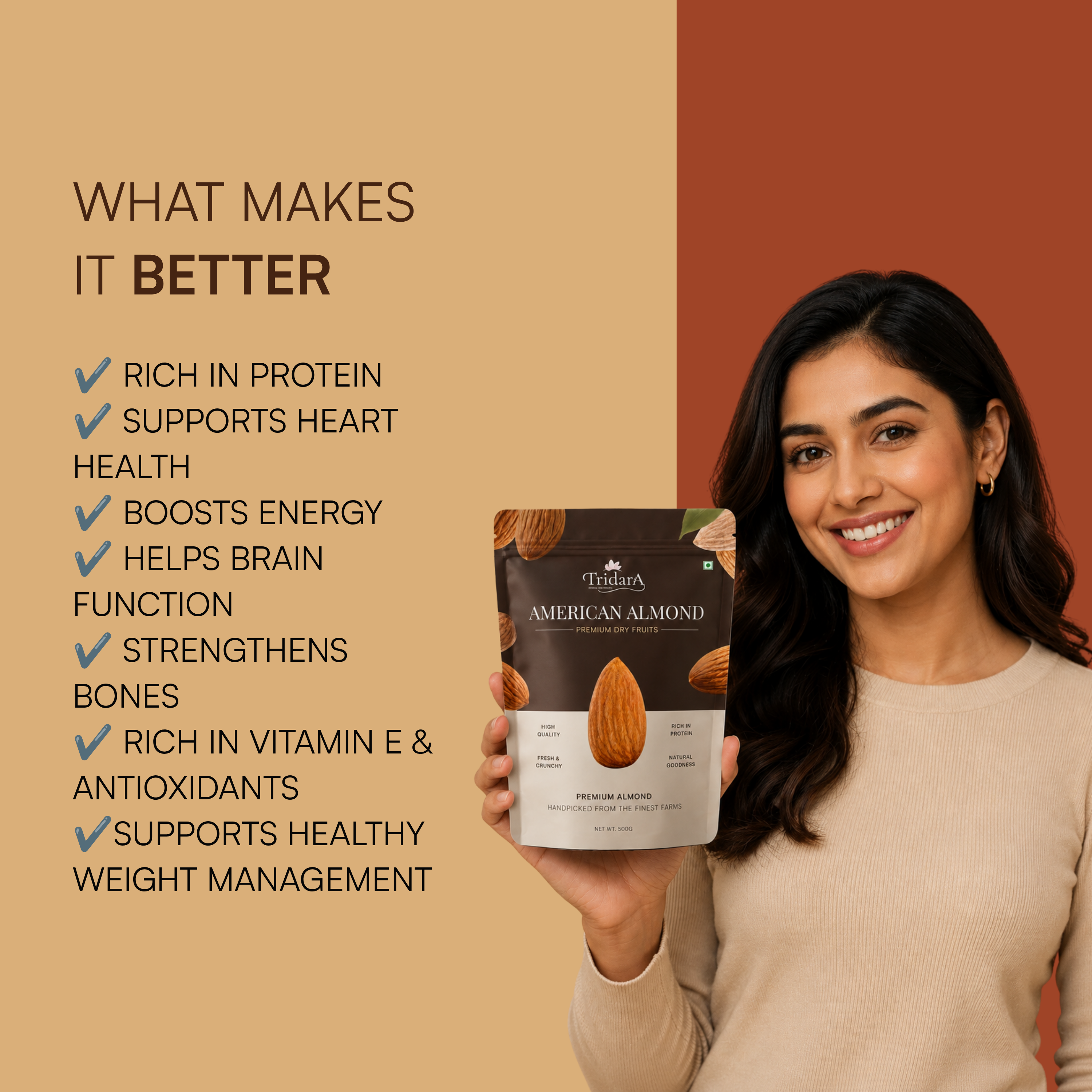 Tridara Premium American Almonds | California Natural Badam