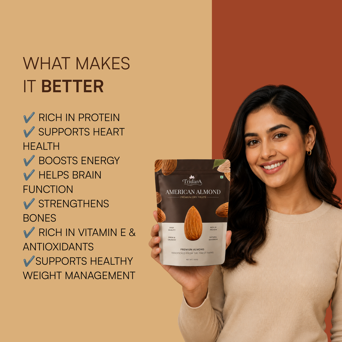 Tridara Premium American Almonds | California Natural Badam