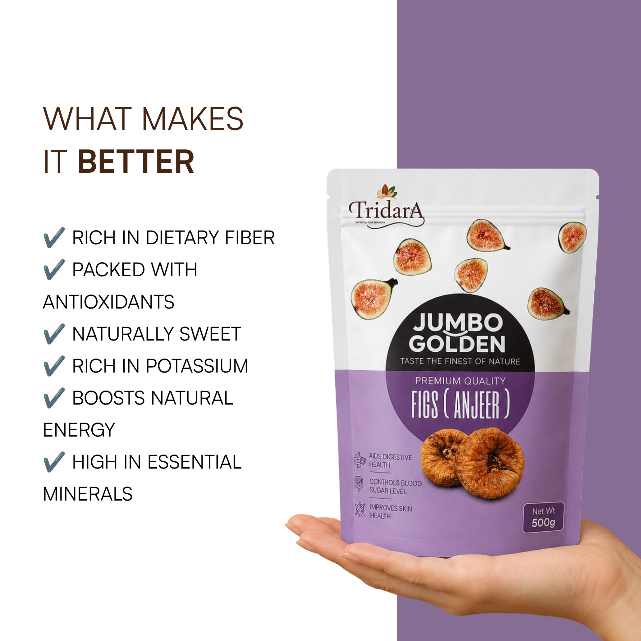 Tridara Premium Jumbo Golden Figs | Naturally Sweet Premium Anjeer