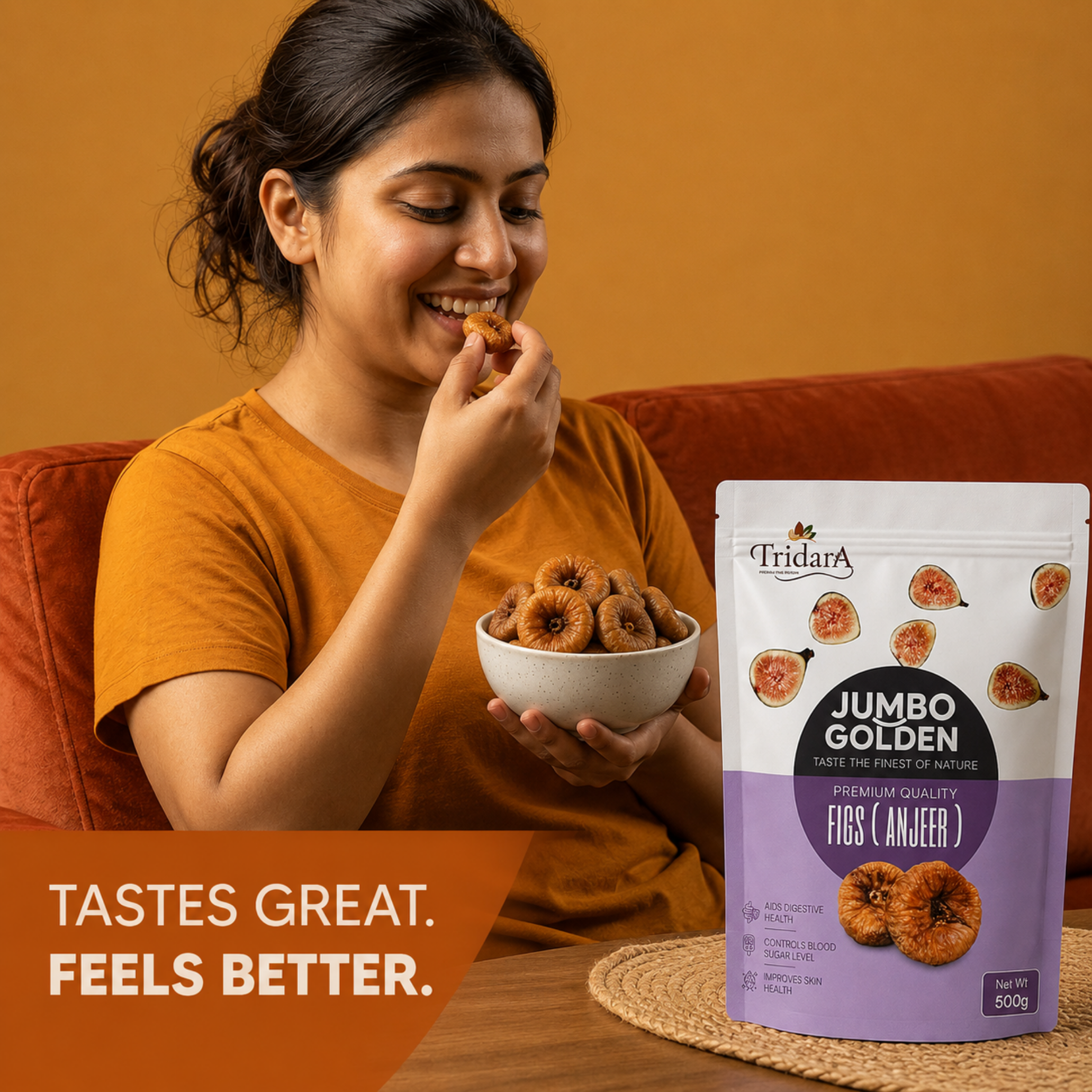Tridara Premium Jumbo Golden Figs | Naturally Sweet Premium Anjeer