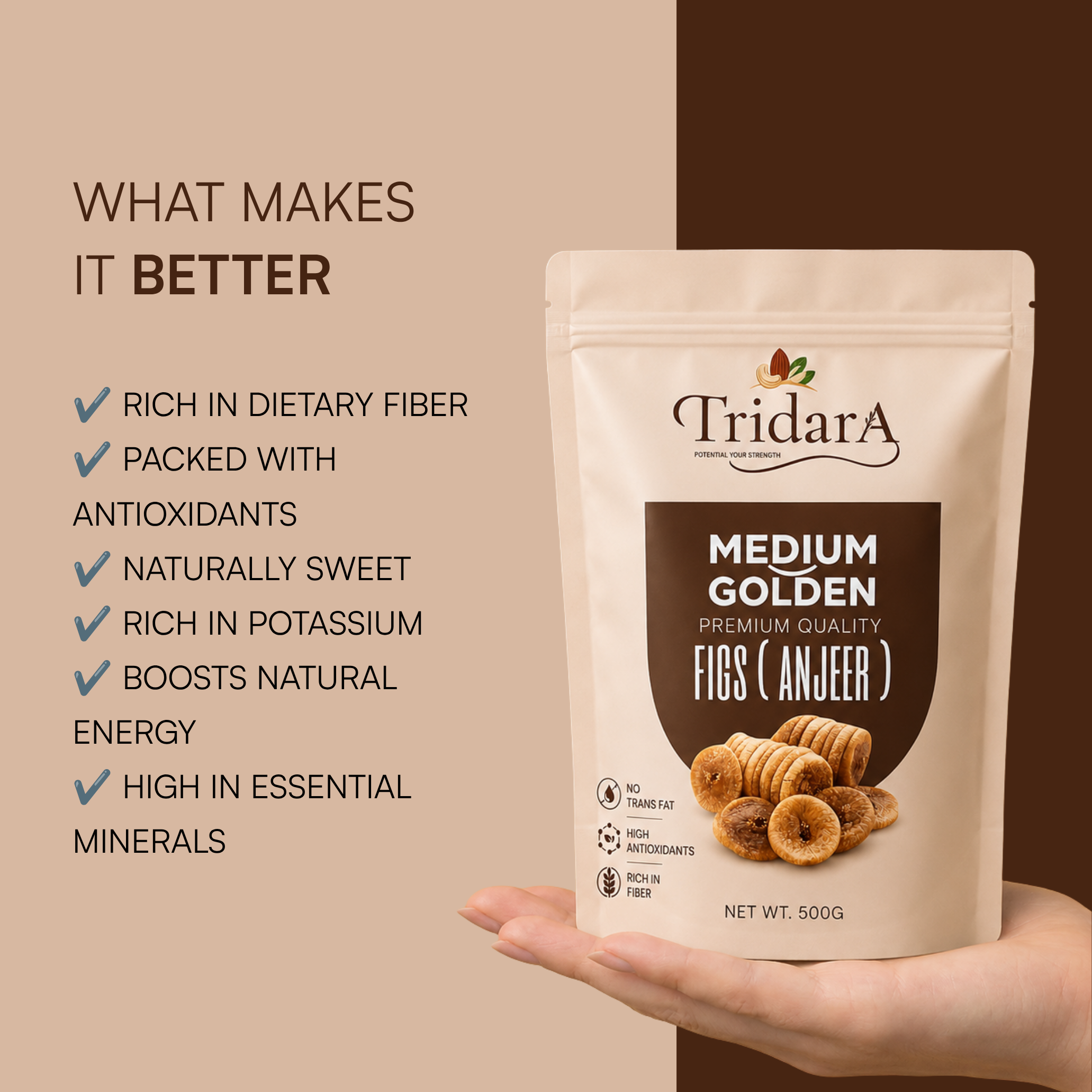 Tridara Premium Medium Golden Figs | Naturally Sweet Premium Anjeer