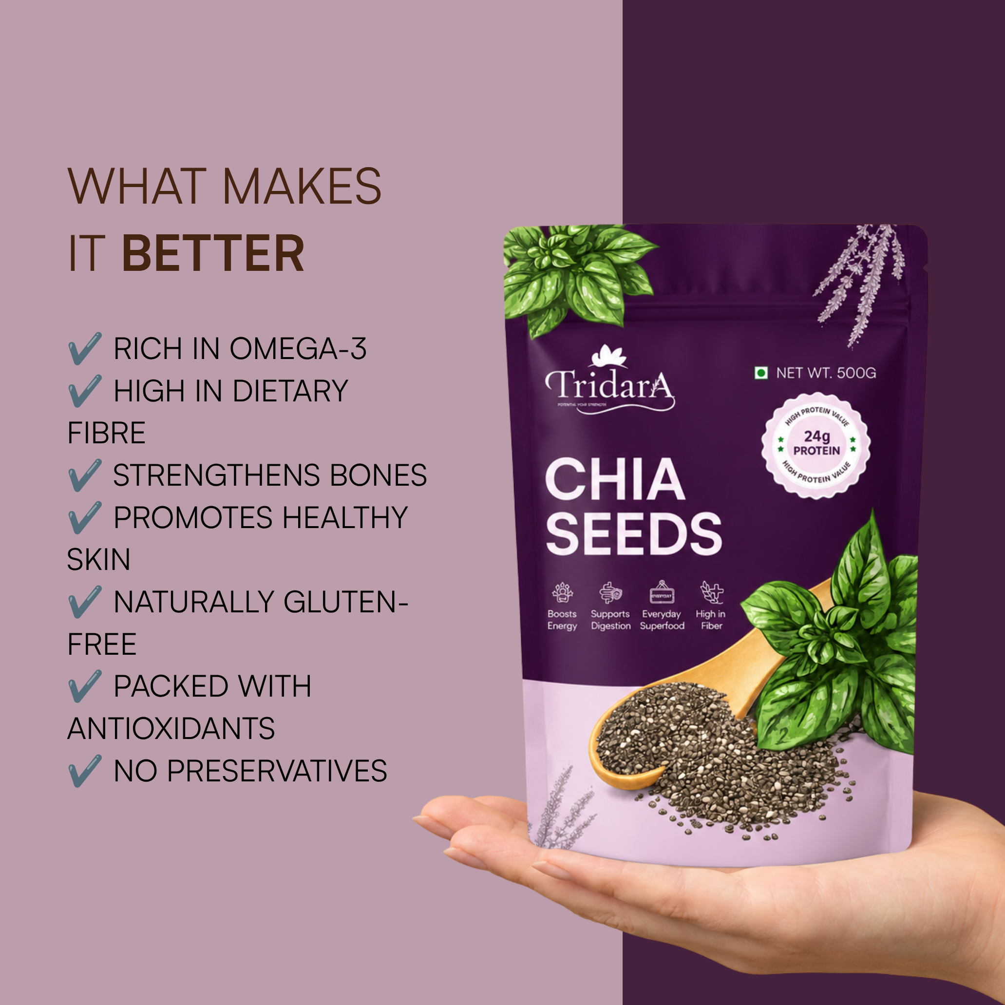 Tridara Premium Black Chia Seeds | Natural Raw Chia Seeds
