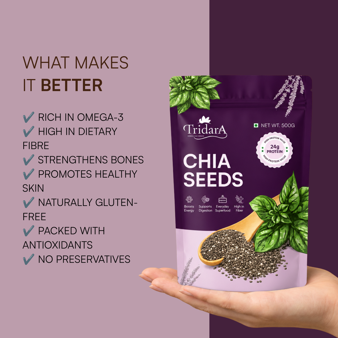 Tridara Premium Black Chia Seeds | Natural Raw Chia Seeds