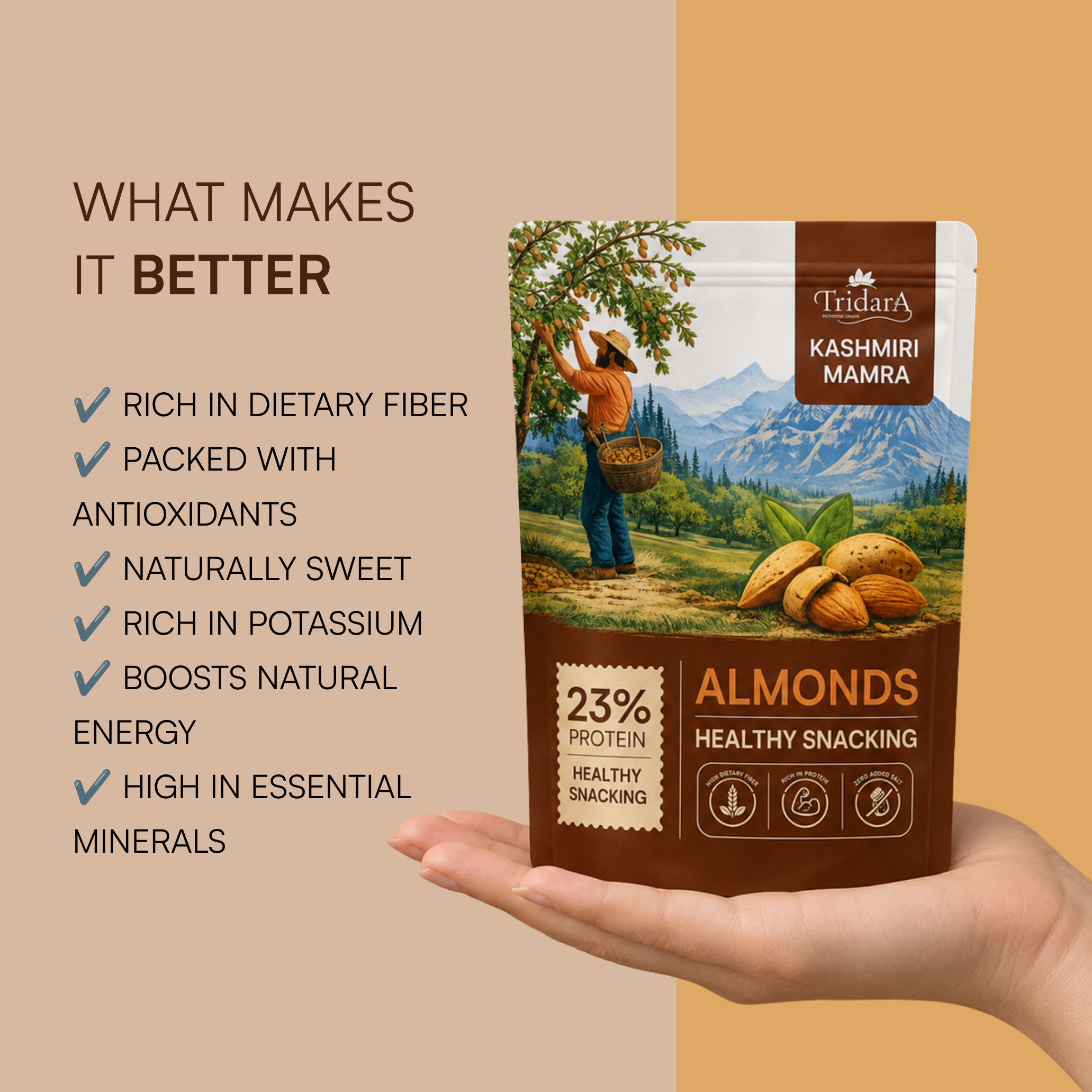 Tridara Premium Kashmiri Mamra Almonds | Authentic Mamra Badam