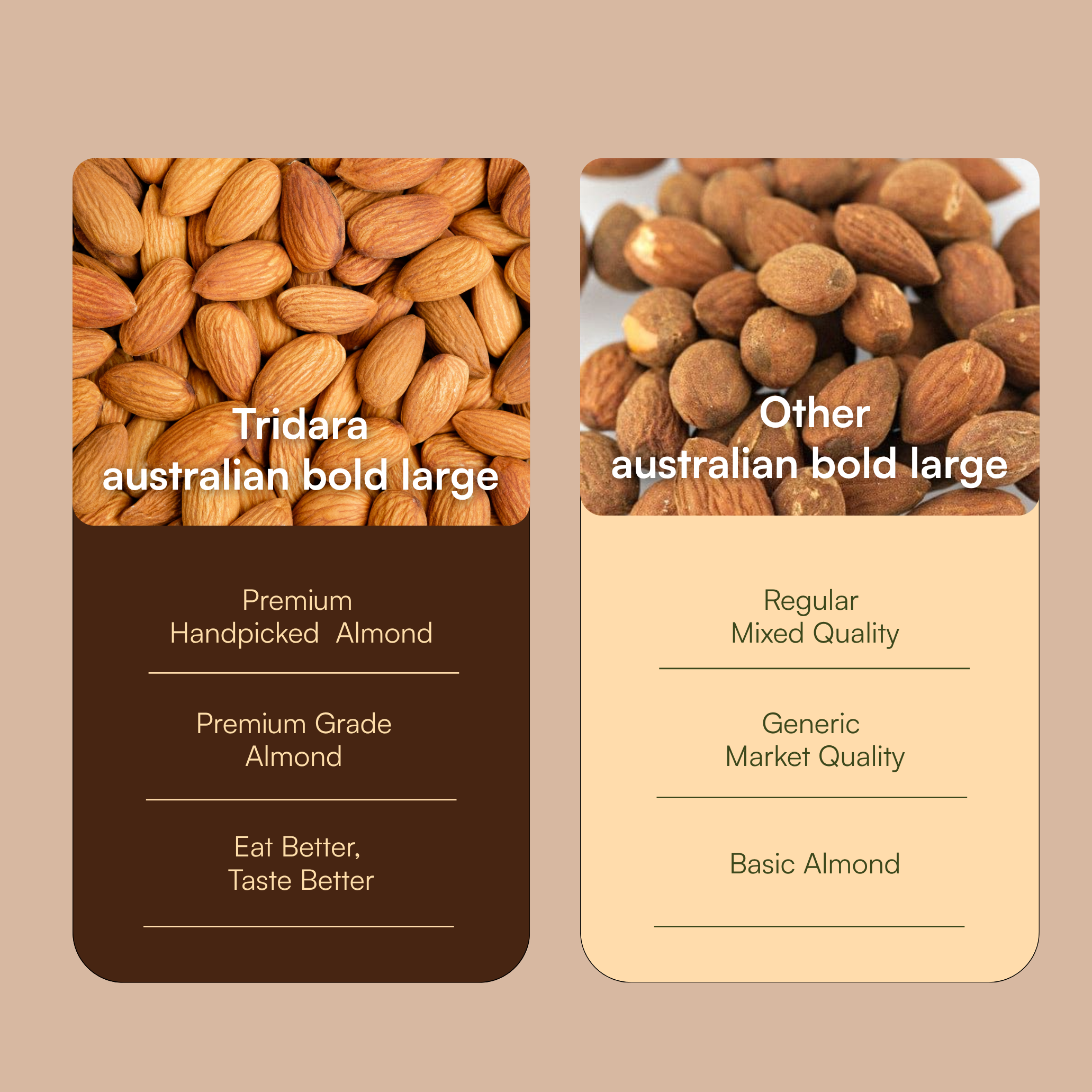 Tridara Premium Australian Bold Almonds | Large Crunchy Badam