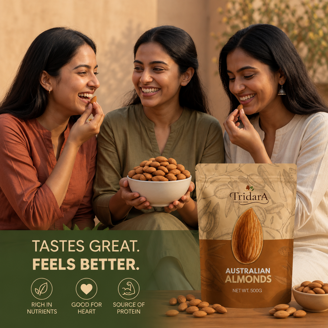 Tridara Premium Australian Bold Almonds | Large Crunchy Badam