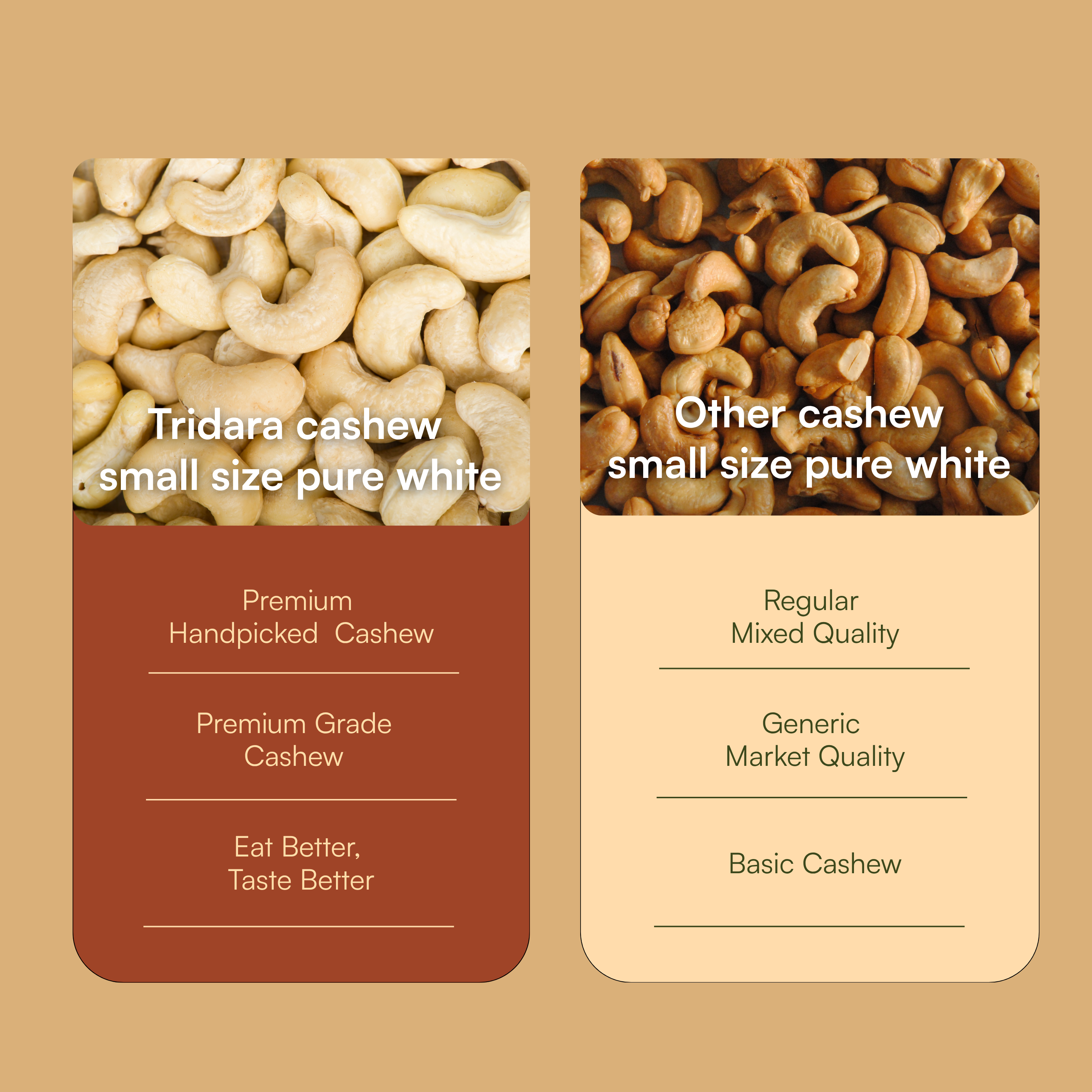 Tridara Premium Cashew W320 | Whole Premium Cashew Kernels
